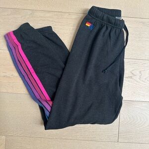 Aviator Nation Women’s Black Joggers with Colorful Stripes